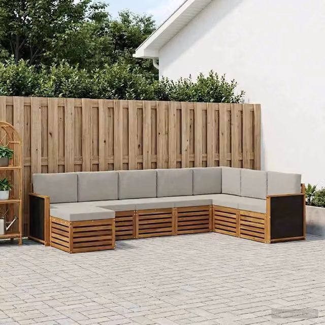 Set di divani da esterno 8 pz Naturale e Grigio Chiaro 3384702