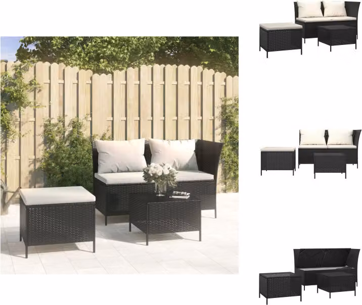 vidaXL Set di 3 pezzi da giardino con cuscini in poly rattan nero - Set di mobili da giardino