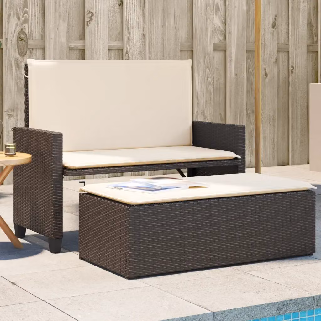 Panchina da Giardino Outsunny in Polyrattan con Cuscini e Poggiapiedi, Colore Marrone, Beige e Bianco – 2