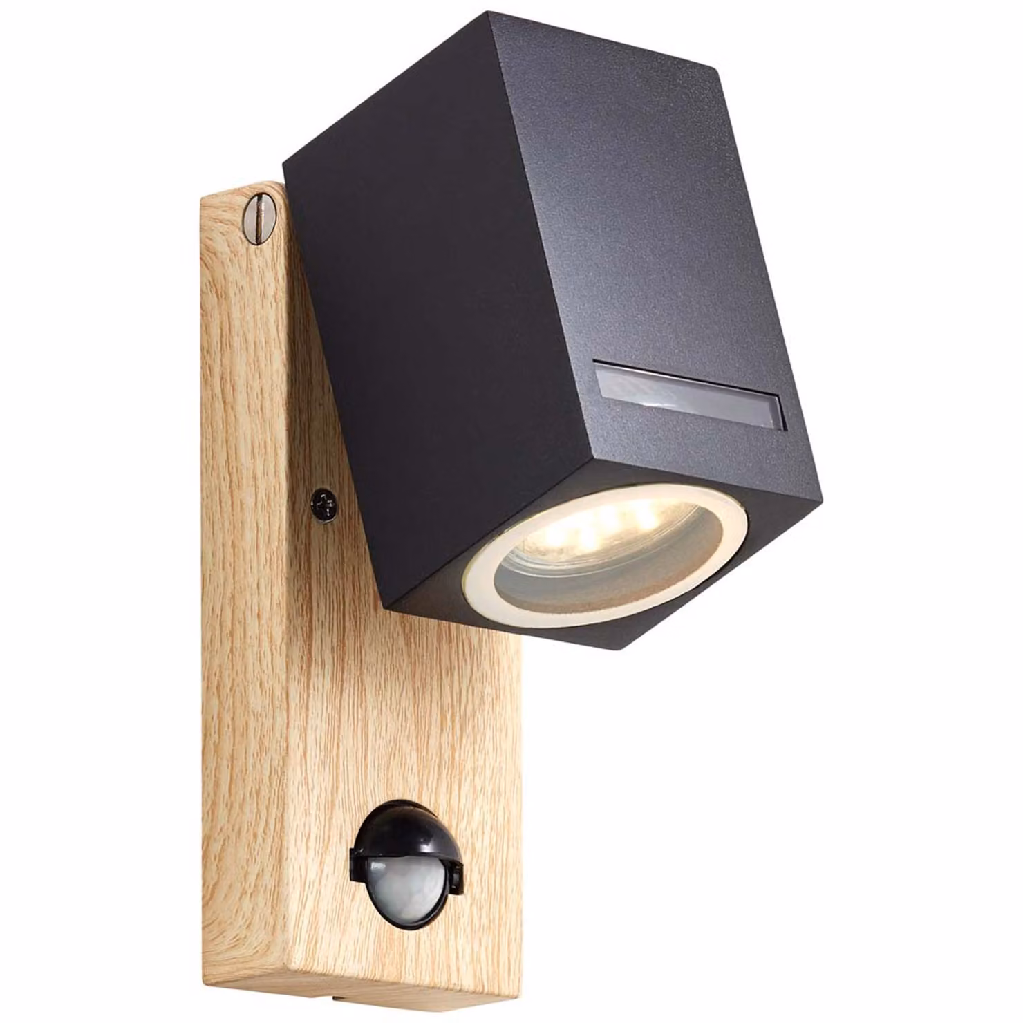 BRILLIANT Lampe Galeni, lampada da parete per esterni, rilevatore di movimento nero/natura | 1x PAR51, GU10, 20W, adatto a lampade con riflettore (non incluse) | Classe di protezione IP: 44 - resistente agli spruzzi d'acqua