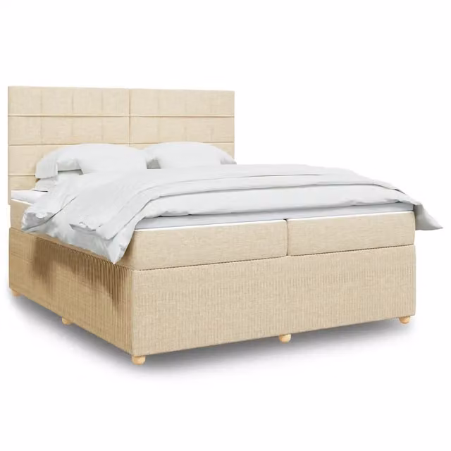 Letto Ibrido vidaXL con Giroletto a Molle e Materasso in Tessuto Beige e Bianco L/P: 200 x 200 cm
