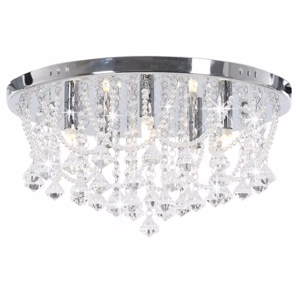 The Living Store Plafoniera con perle di cristallo argento rotonda 4x lampadine G9