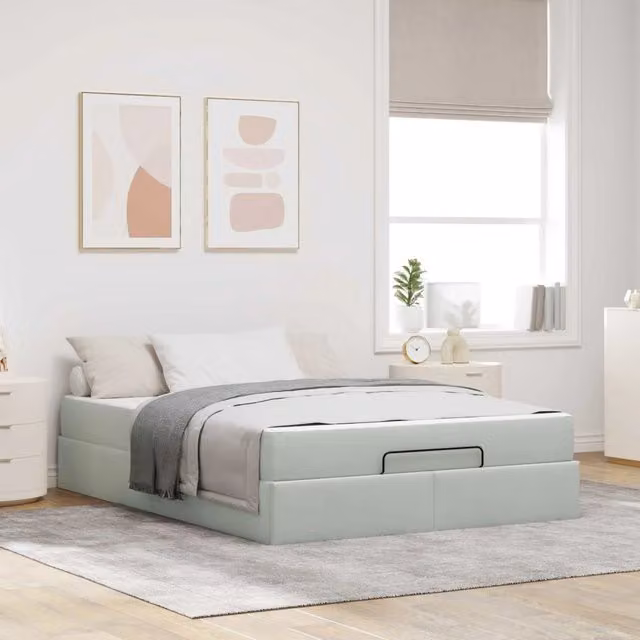 Letto matrimoniale con struttura imbottita in velluto e 2 materassi in schiuma vidaXL Grigio, L: 160 cm x P: 200 cm – 1