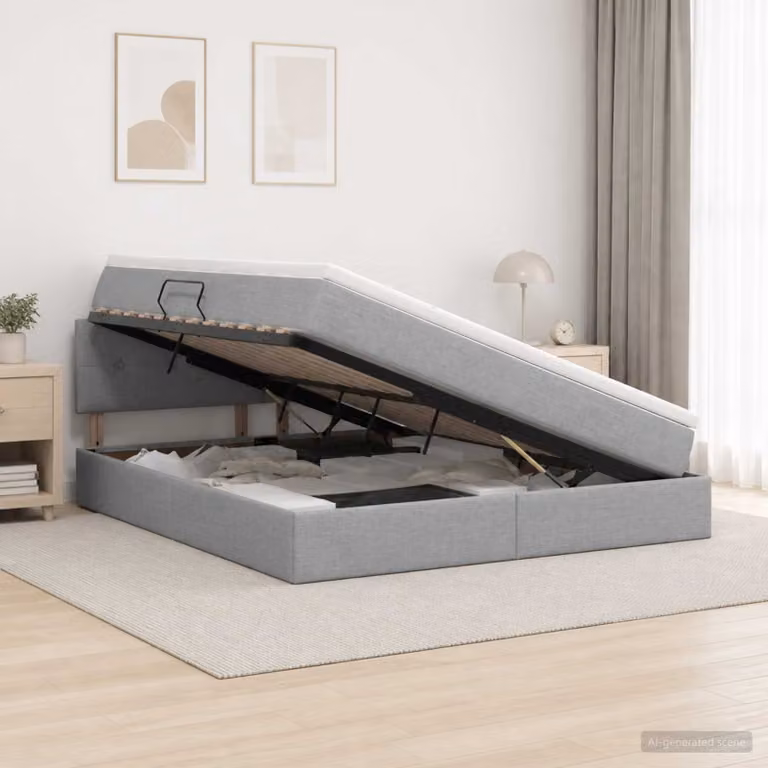 Letto con contenitore e materasso ibrido vidaXL Grigio e Bianco L/P/H: 140 x 200 x 88 cm