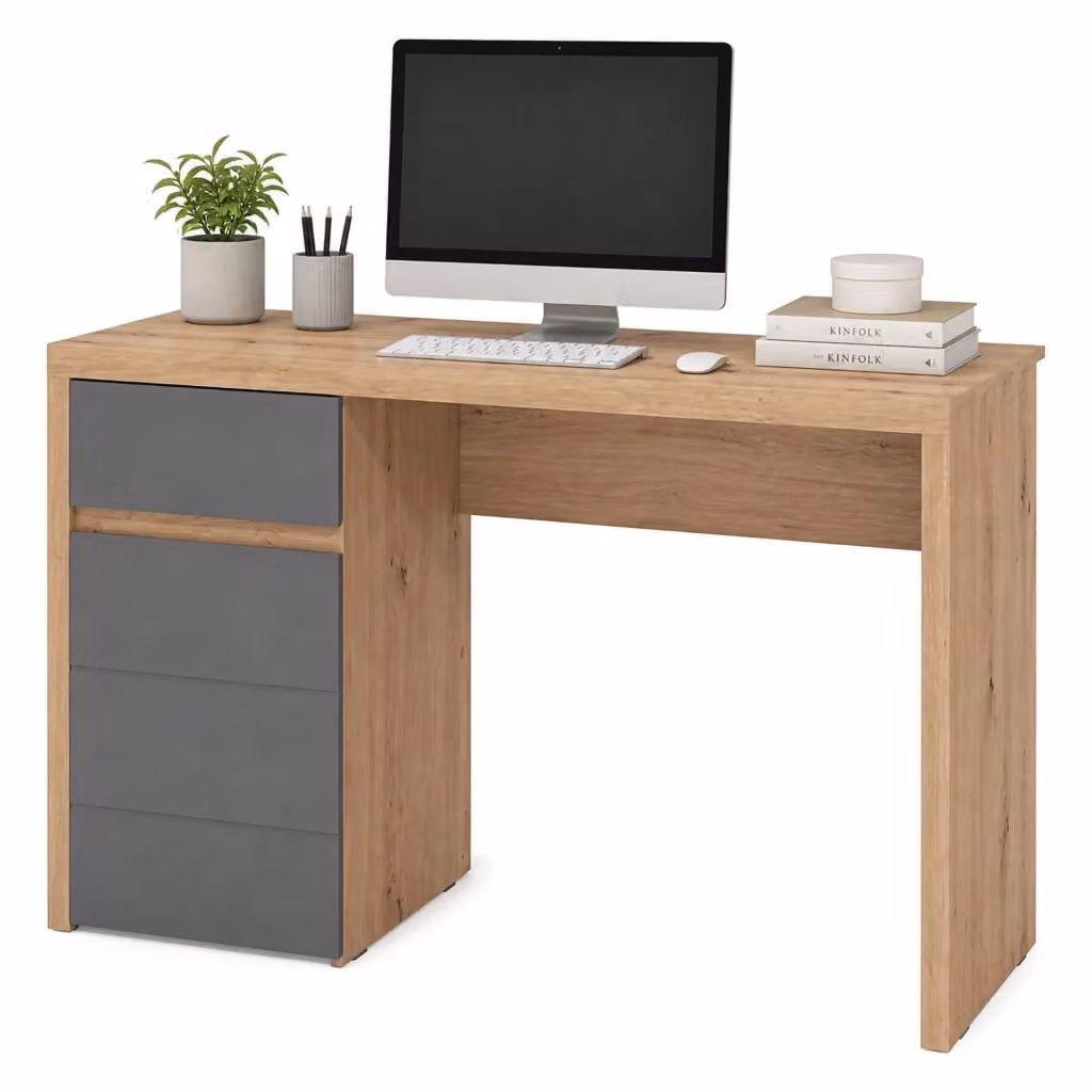Scrivania Bovec DMORA in Rovere Marrone e Grigio, L: 140 cm, P: 52 cm, H: 77 cm – 2