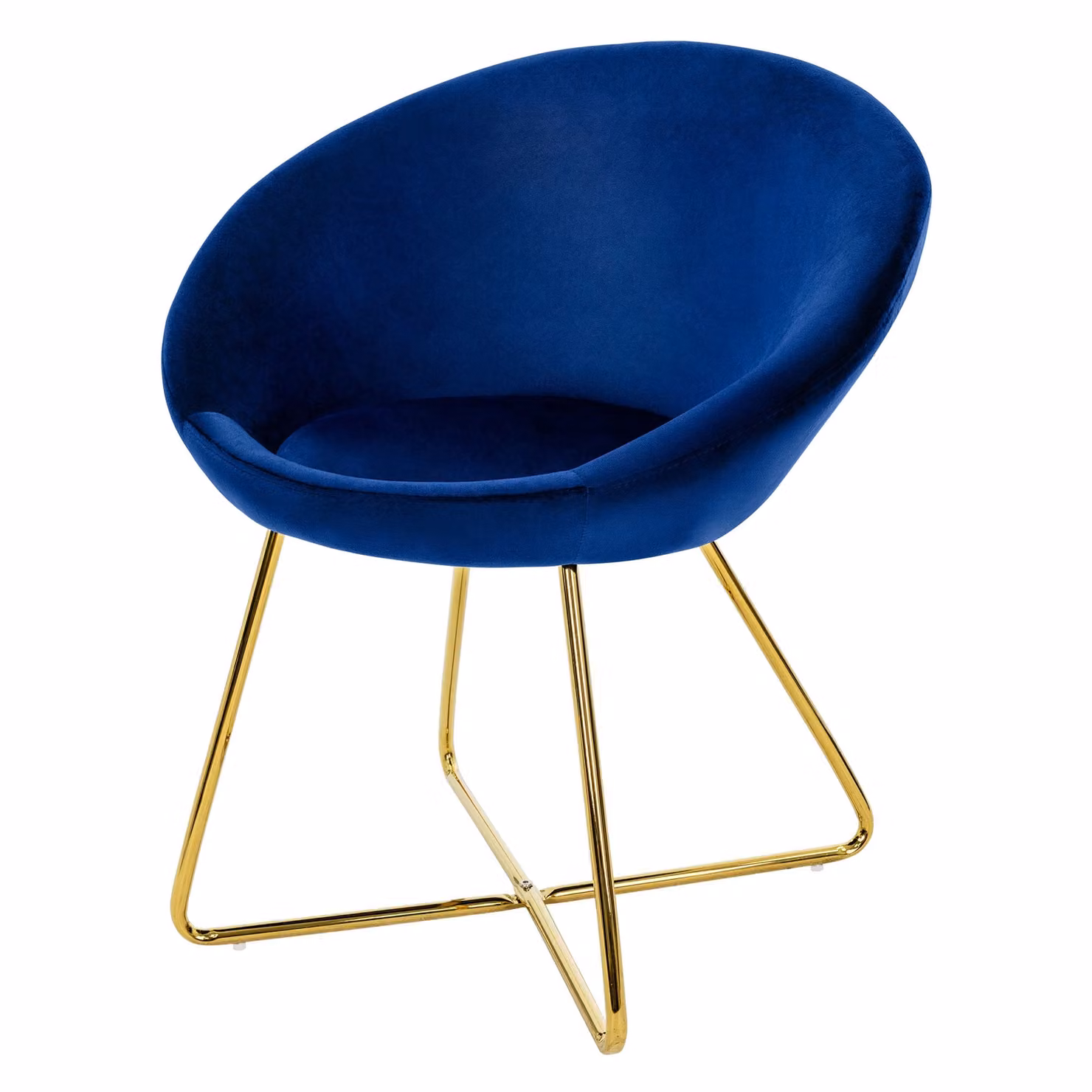 Sedia da pranzo ML-Design con schienale rotondo, blu, in velluto, struttura in metallo
