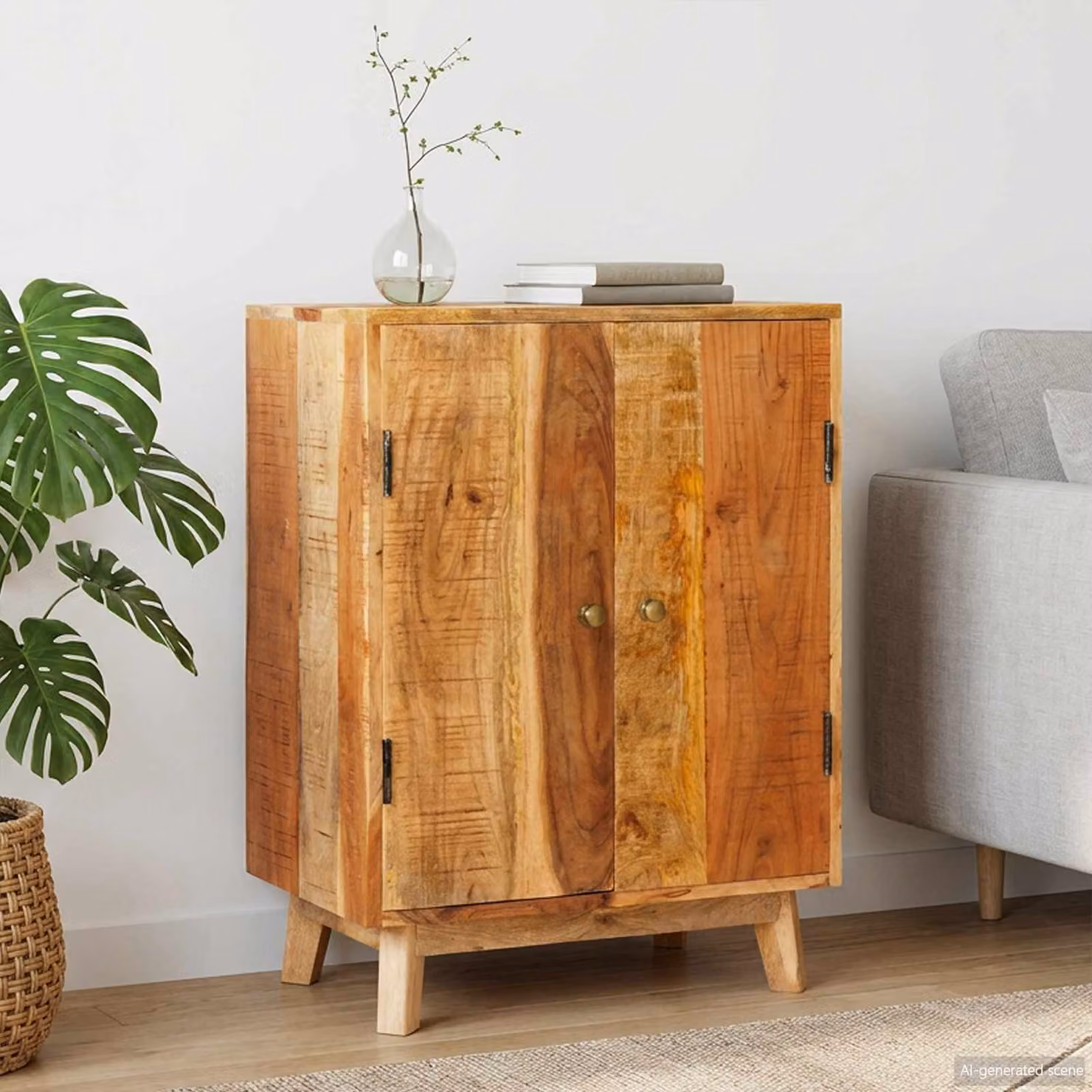 Armadio da stoccaggio vidaXL in legno di mango marrone con scaffale e ante a battente L/P/H: 55 x 35 x 75 cm