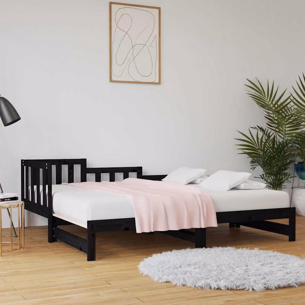 vidaXL Dormeuse Estraibile Nera in Legno Massello di Pino L/P/H: 90 x 190 x 68,5 cm – 1