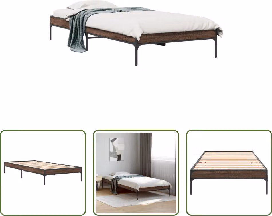 The Living Store Struttura letto in rovere marrone 75x190 cm Materiale a base di legno Metallo