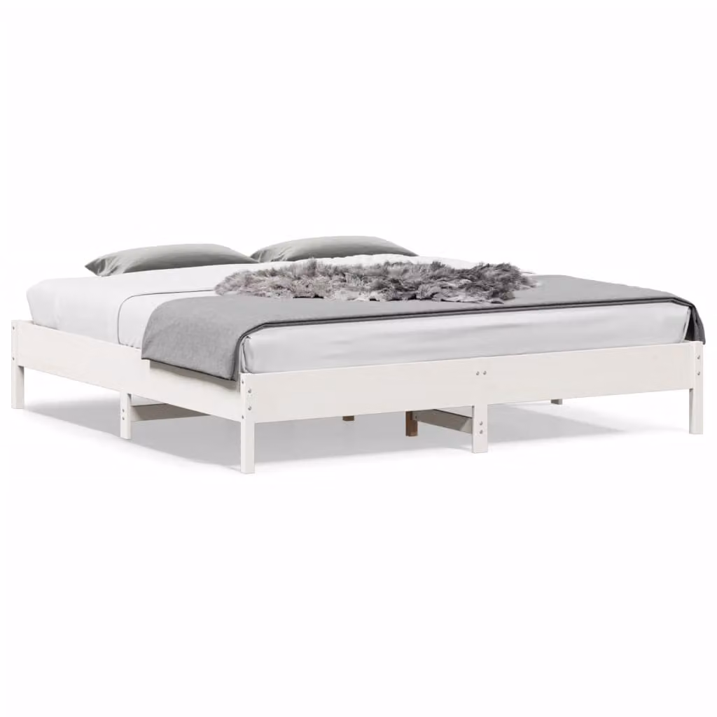vidaXL Letto in legno massello di pino bianco con doghe fisse L/P/H: 180 x 200 x 185,5 cm