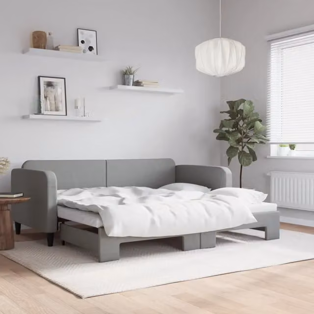 Divano Letto con Letto Estraibile vidaXL Grigio Chiaro in Tessuto Moderno L/P/H: 223 x 90 x 75 cm