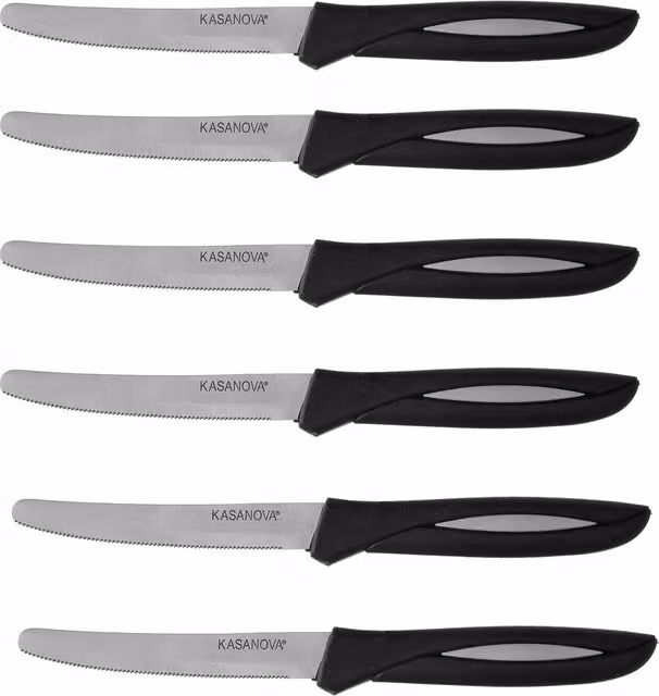 Set di 6 coltelli da bistecca Kasanova con manico in plastica nera