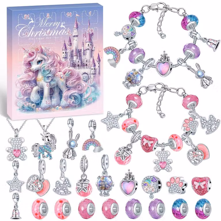 Calendario dell'Avvento per creare gioielli, per bambini e bambine, anno 2026, con 24 sorprese: braccialetti e collane, ideale come regalo di Natale