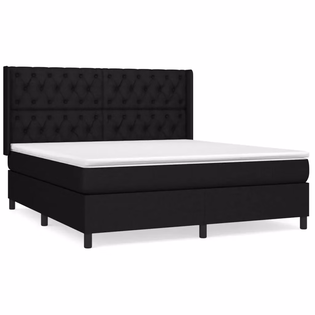 vidaXL Giroletto a Molle con Materasso Nero in Tessuto L/P: 160 x 200 cm – 2