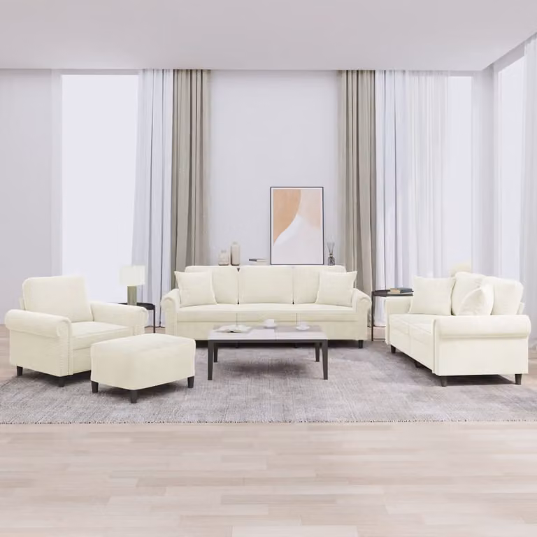 Maison Exclusive - Set divano 4 pezzi con cuscini in velluto color crema