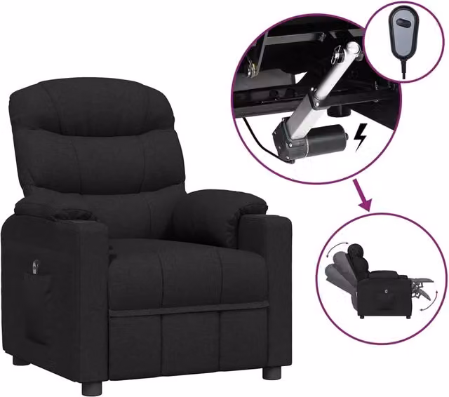 Poltrona | Sedia Relax Elettrica Reclinabile Nera in Tessuto