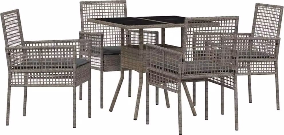 Set da Pranzo per Giardino 5 pcs Grigio polyrattan