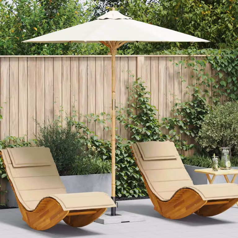 Ombrello da giardino rotondo vidaXL in bambù e poliestere, colore bianco crema, Ø: 217 cm, H: 230 cm