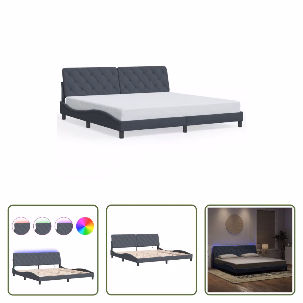 The Living Store Struttura letto con luci LED grigio scuro 200x200 cm in velluto