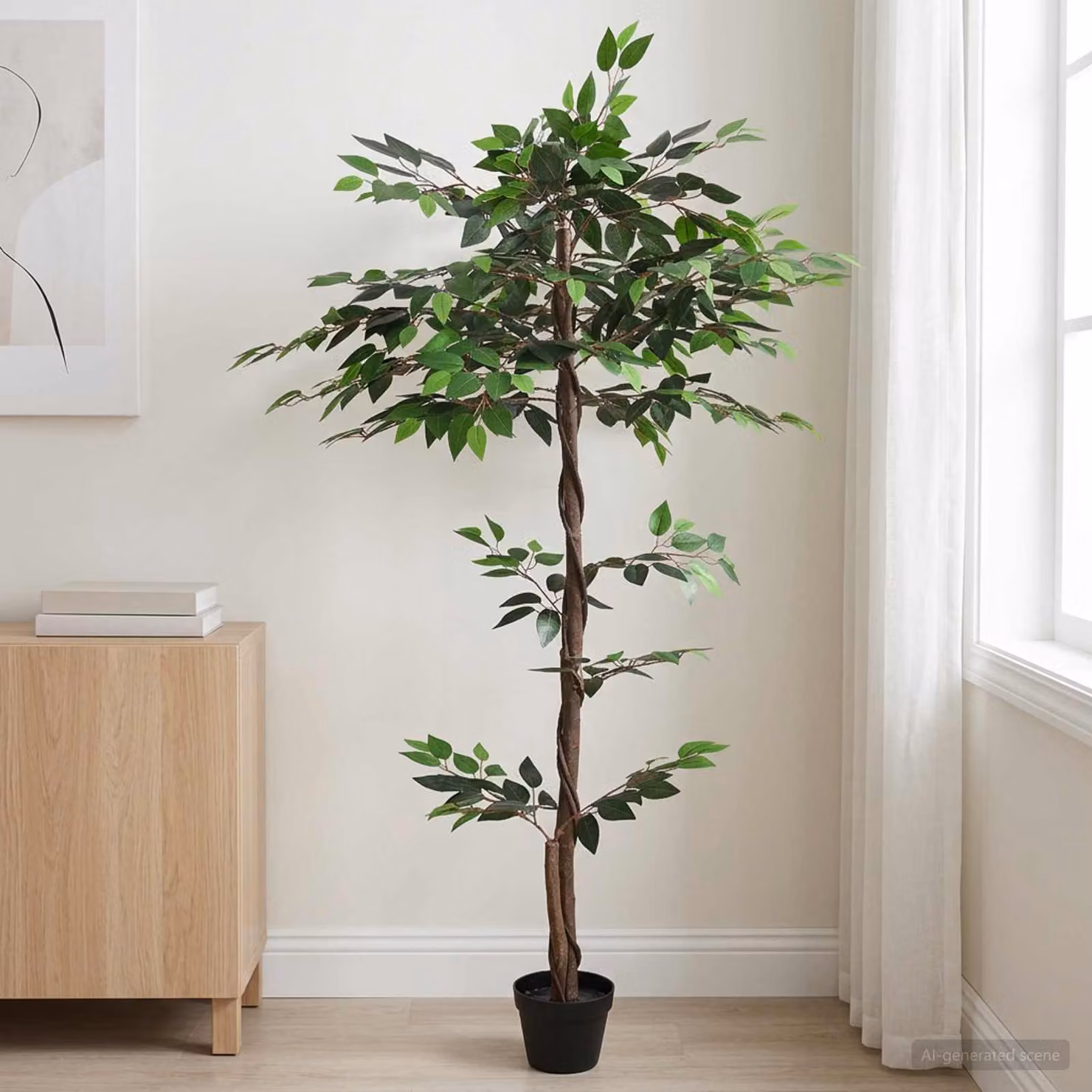 Pianta Ficus Artificiale Verde vidaXL in Tessuto e Legno, H: 160 cm, L: 85 cm, P: 18 cm