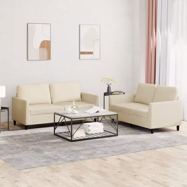 Set di 2 divani vidaXL in similpelle beige con cuscini per soggiorno in stile moderno
