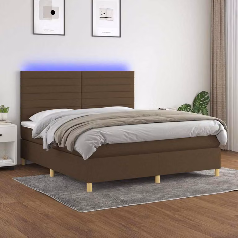 Letto Ibrido con Materasso e Illuminazione LED vidaXL, Marrone e Bianco, L/P: 160 x 200 cm