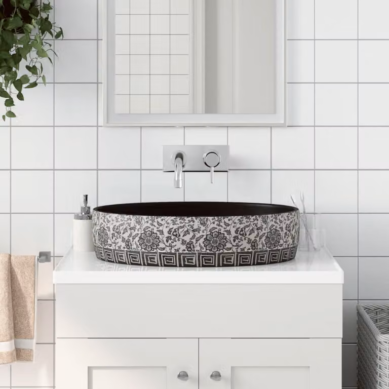 Lavabo da appoggio ovale vidaXL in ceramica nero e blu L: 56,5 cm, P: 36,5 cm, H: 13,5 cm
