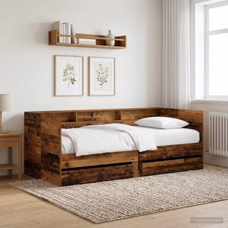 Maison Exclusive - Letto a giorno con cassetti e ripiano, realizzato in legno massello riciclato e pannelli di legno