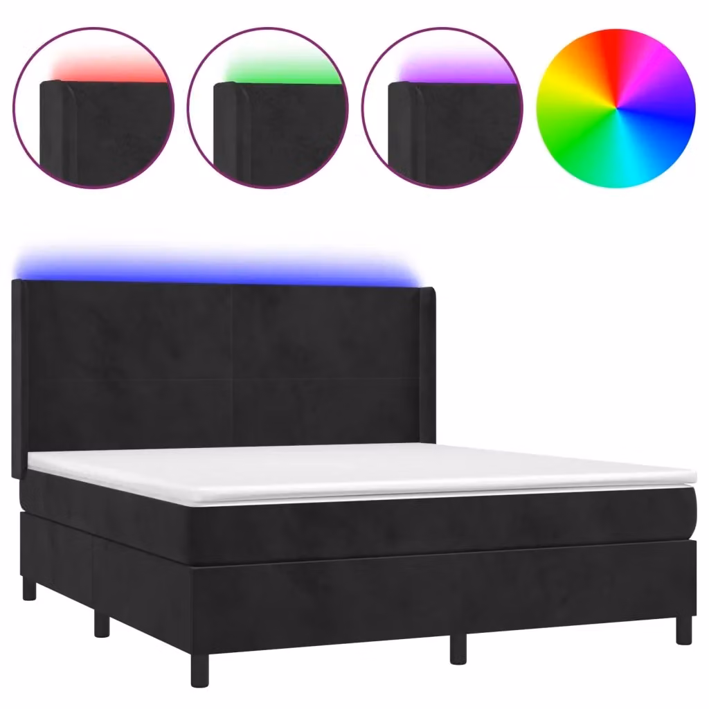 Letto Ibrido vidaXL con Materasso e Illuminazione LED in Velluto Nero L/P: 180 x 200 cm – 2