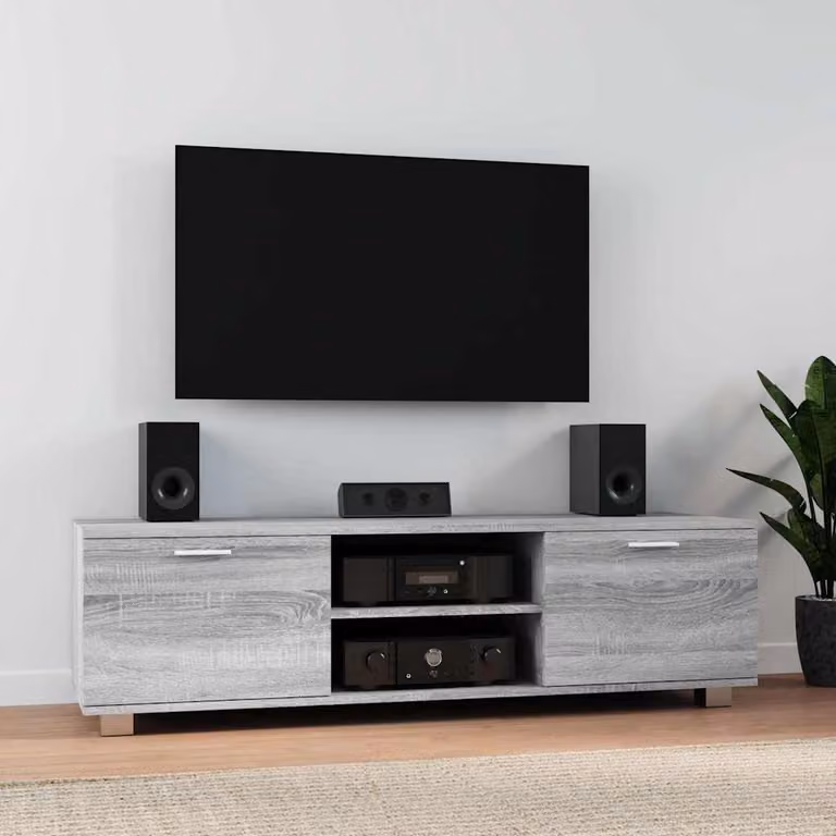 Mobile TV vidaXL moderno in legno e metallo grigio, L 140 cm x P 40,5 cm x H 35 cm