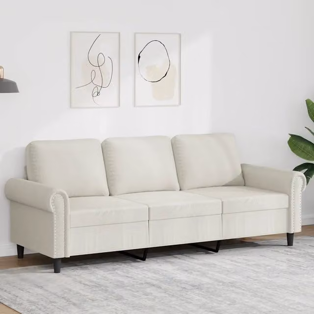 Divano a 3 Posti Crema 180 cm in Velluto 359547