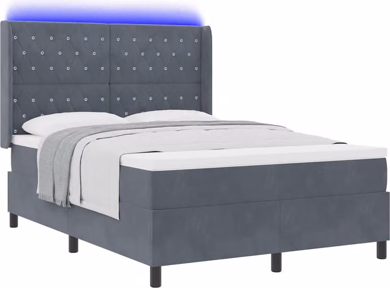 Letto a molle con strisce LED Grigio scuro 140 x 190 cm Velluto
