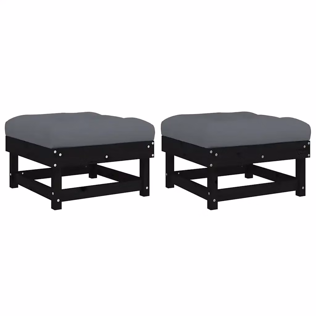Set di 2 poggiapiedi da giardino vidaXL in legno di pino nero con cuscini antracite – 2