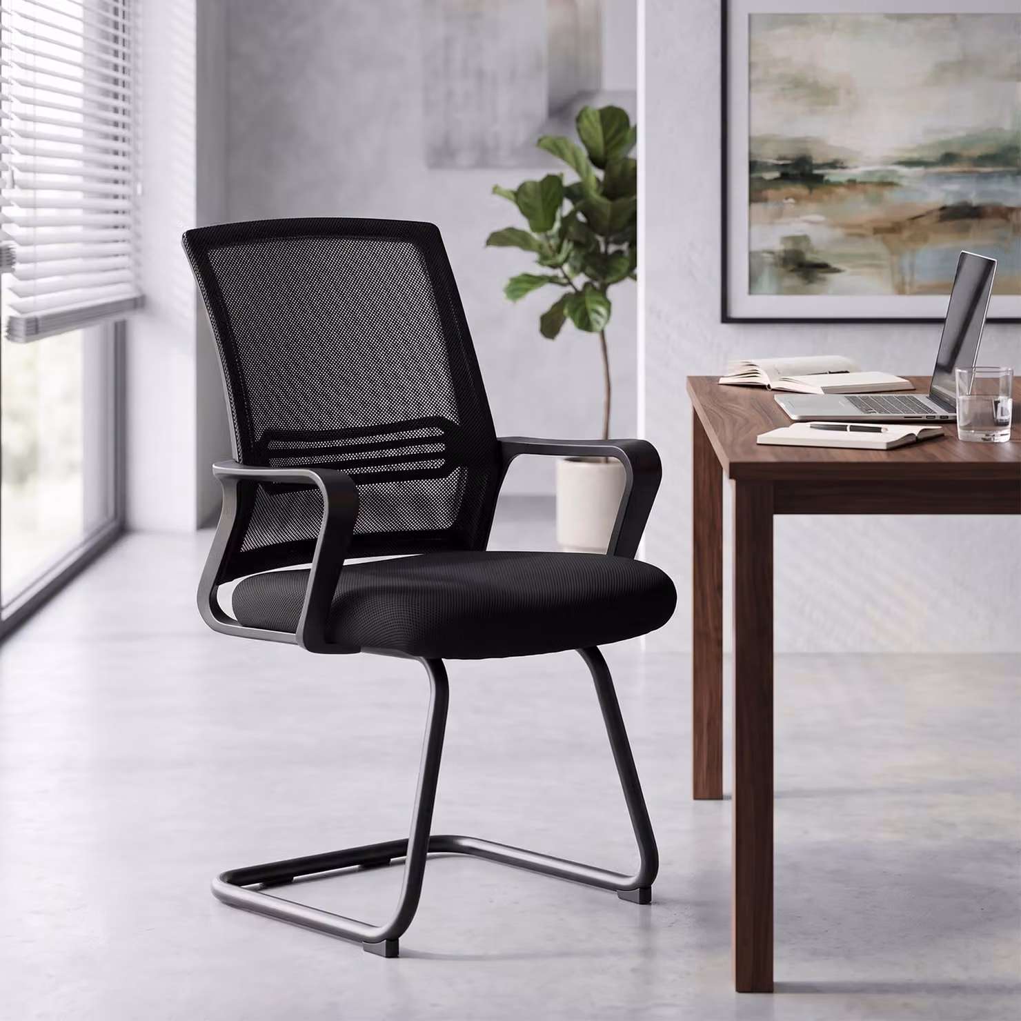Set di 2 sedie ergonomiche imbottite HOMCOM con struttura a slitta in metallo, nero