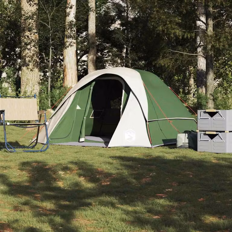 Tenda Familiare Cabina vidaXL per 6 Persone Verde Impermeabile in Poliestere e Fibra di Vetro