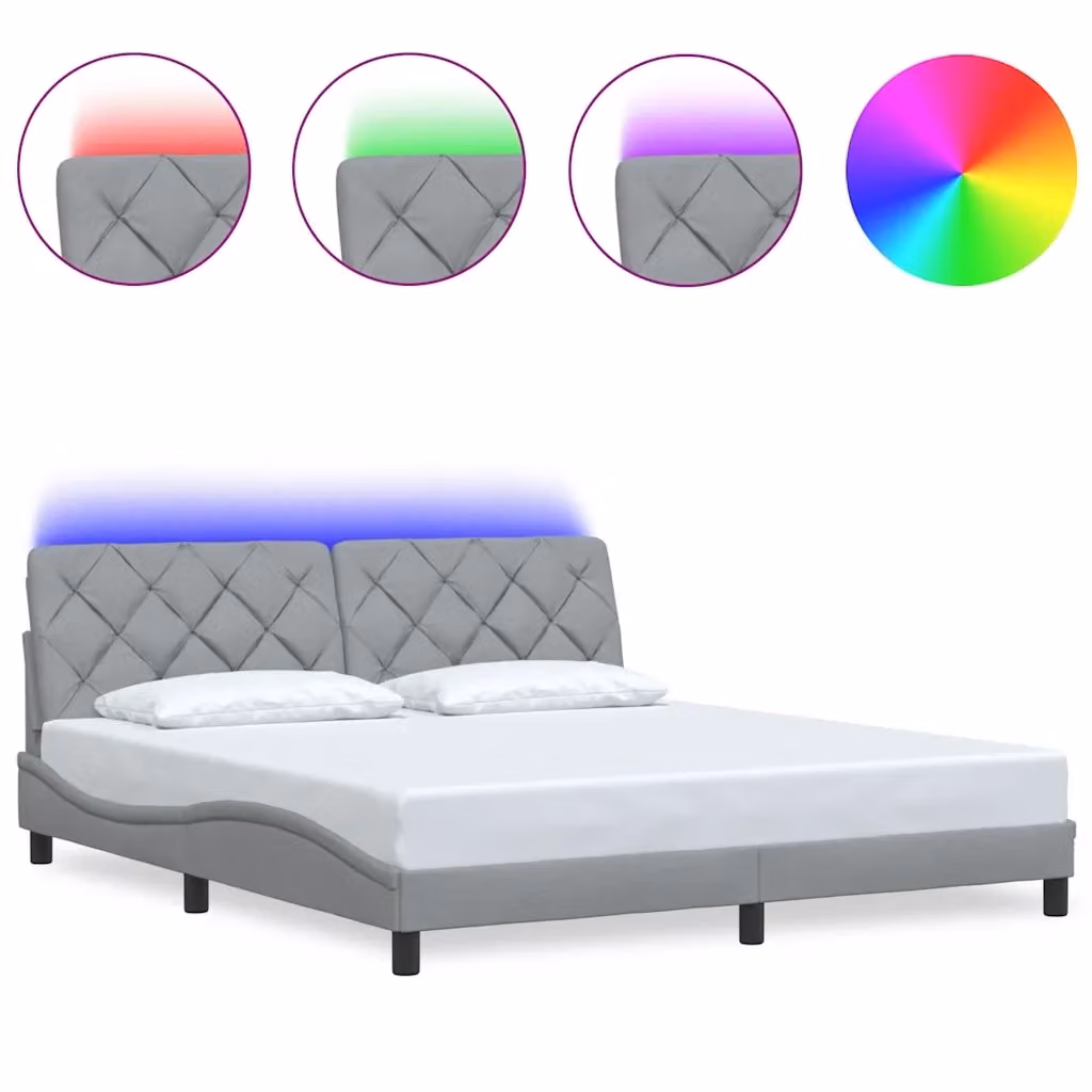 vidaXL Giroletto Moderno in Tessuto Grigio con LED e Porta USB, L/P: 180 x 200 cm – 2