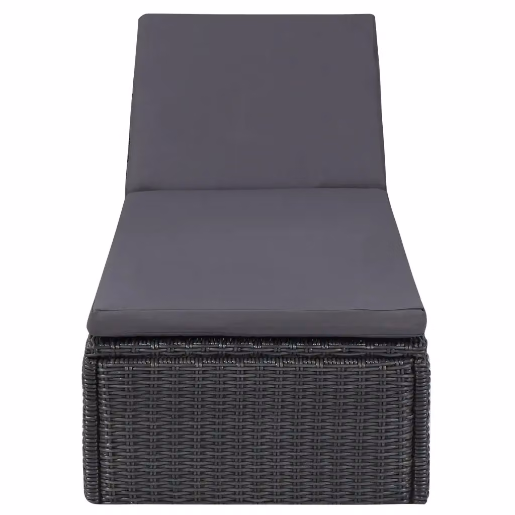 Lettino prendisole moderno in polyrattan nero e grigio per giardino e terrazza – 2