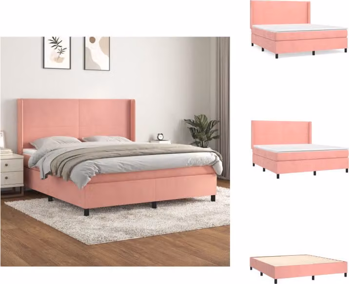 vidaXL Letto a molle con materasso rosa 160x200 cm in velluto - Letti & Reti