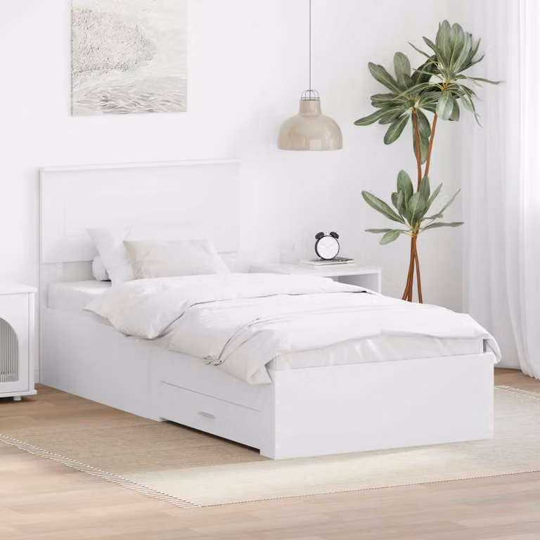 Struttura del letto moderna vidaXL in legno ingegnerizzato bianco, L/P/H: 190 x 90 x 93 cm
