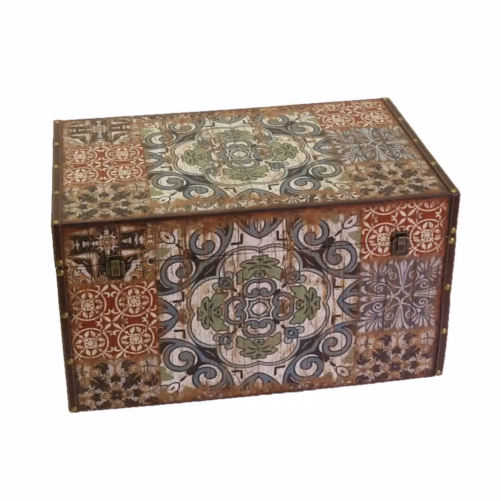 Set di 3 Bauli Rettangolari in Similpelle Multicolor GIORDANOSHOP con Design Vintage e Forme Geometriche – 2