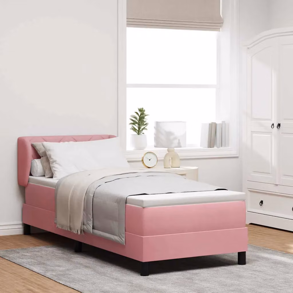 Letto a molle con testiera vidaXL in velluto rosa, L 80 x P 200 cm