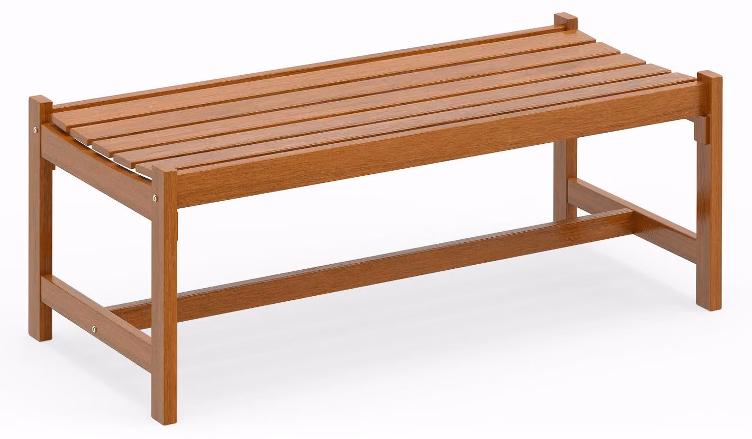 Panchina da giardino in legno COSTWAY, panca senza schienale, panca a due posti in legno, panca da balcone in legno, panca per fiori da giardino, balcone, terrazza, 112x51x41,5 cm, naturale