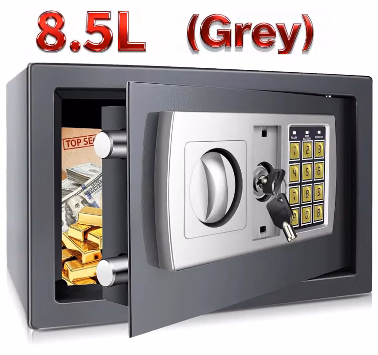 Cassaforte digitale - Cassaforte elettronica - 8,5 litri - Acciaio robusto - Per uso domestico e d'ufficio - Grigia