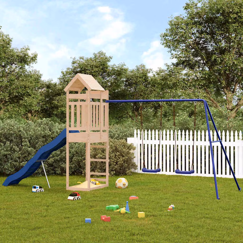 vidaXL Set da Gioco da Esterno in Legno con Scivolo, Altalena e Sabbiera, Multicolore, H 238 x L 185 x P 477 cm