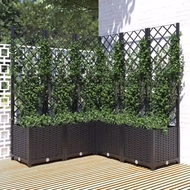 Fioriera da giardino con graticcio vidaXL in plastica nera L/P/H: 120 x 120 x 136 cm