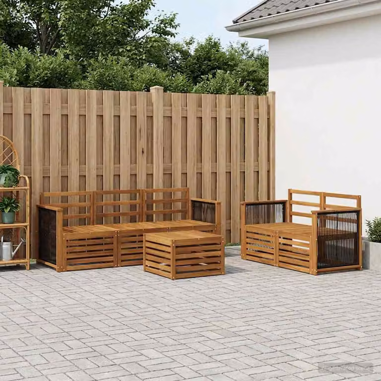 Set di divani da esterno vidaXL 6 pz in legno di acacia massello marrone con cuscini e tavolino da caffè coordinato per giardino e terrazzo
