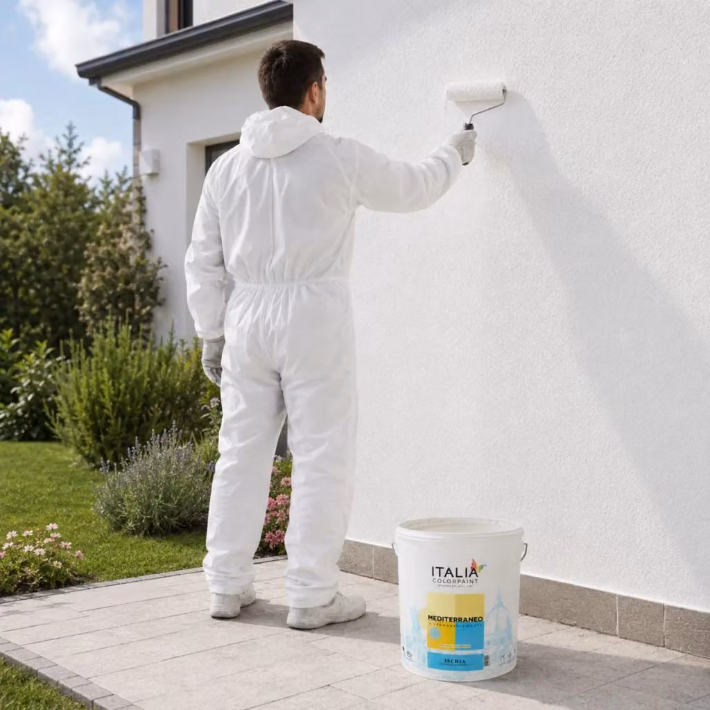 Idropittura quarzo elastomerico termoriflettente Ischia antialga bianco Industria Colori Duriplastic 13 l – 2