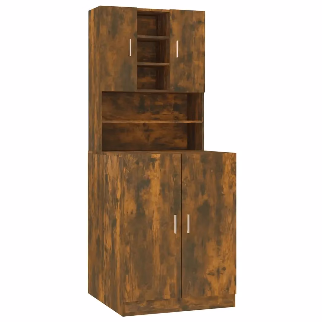 Mobile da parete vidaXL in legno rovere marrone con ante a battente e ripiani interni per bagno e lavanderia L 181.5 x P 71.0 x H 71.5 cm – 2