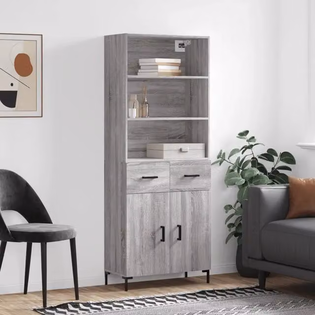 Credenza Buffet Armadio da Cucina Design Mania Grigio Sonoma L: 69,5 cm, P: 34 cm, H: 180 cm – 1