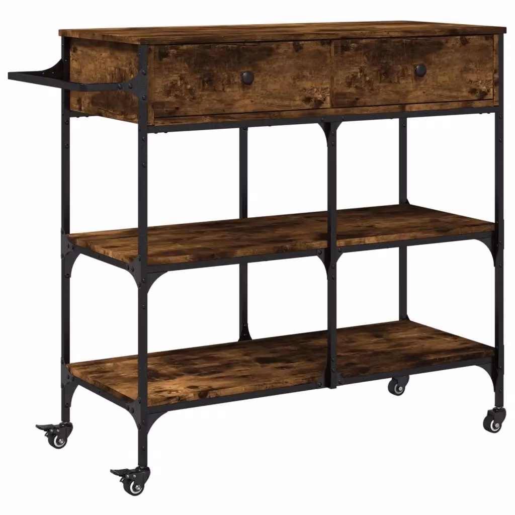 Carrello da cucina stile industrial vidaXL in legno e metallo color marrone L/P/H: 105 x 42 x 95 cm – 2